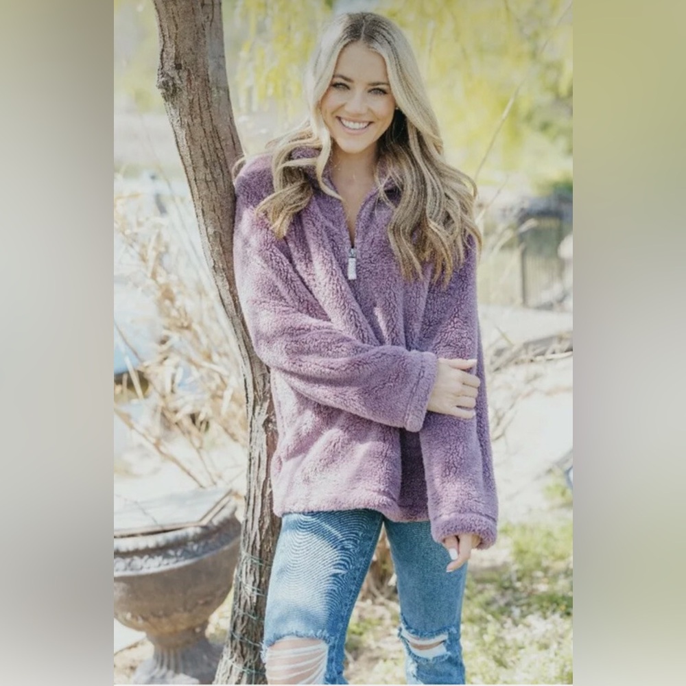 Simply Southern 1/4 Zip Sherpa Fleece Pullover Purple Soft Sweatshirt Women’s L - Picture 2 of 10